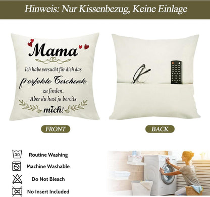 Sunia Kissenbezüge 45x45cm für Mama, Weihnachtsgeschenk, Muttertag, Dekokissen mit Taschen