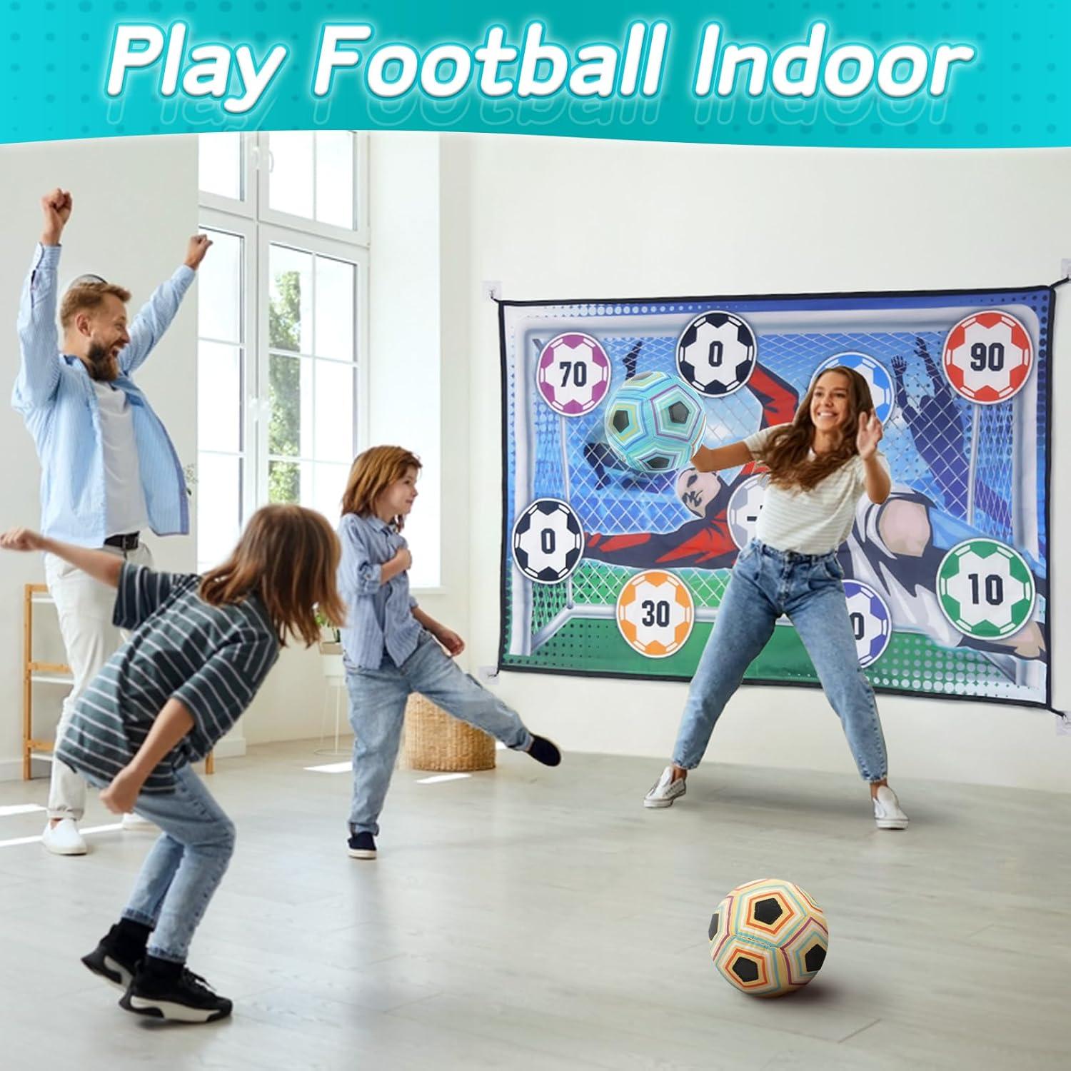 YIMORE Fußball Spielzeugset Indoor Outdoor ab 3 Jahre - Weiches Flanell Fußballtor mit Klettfußbällen