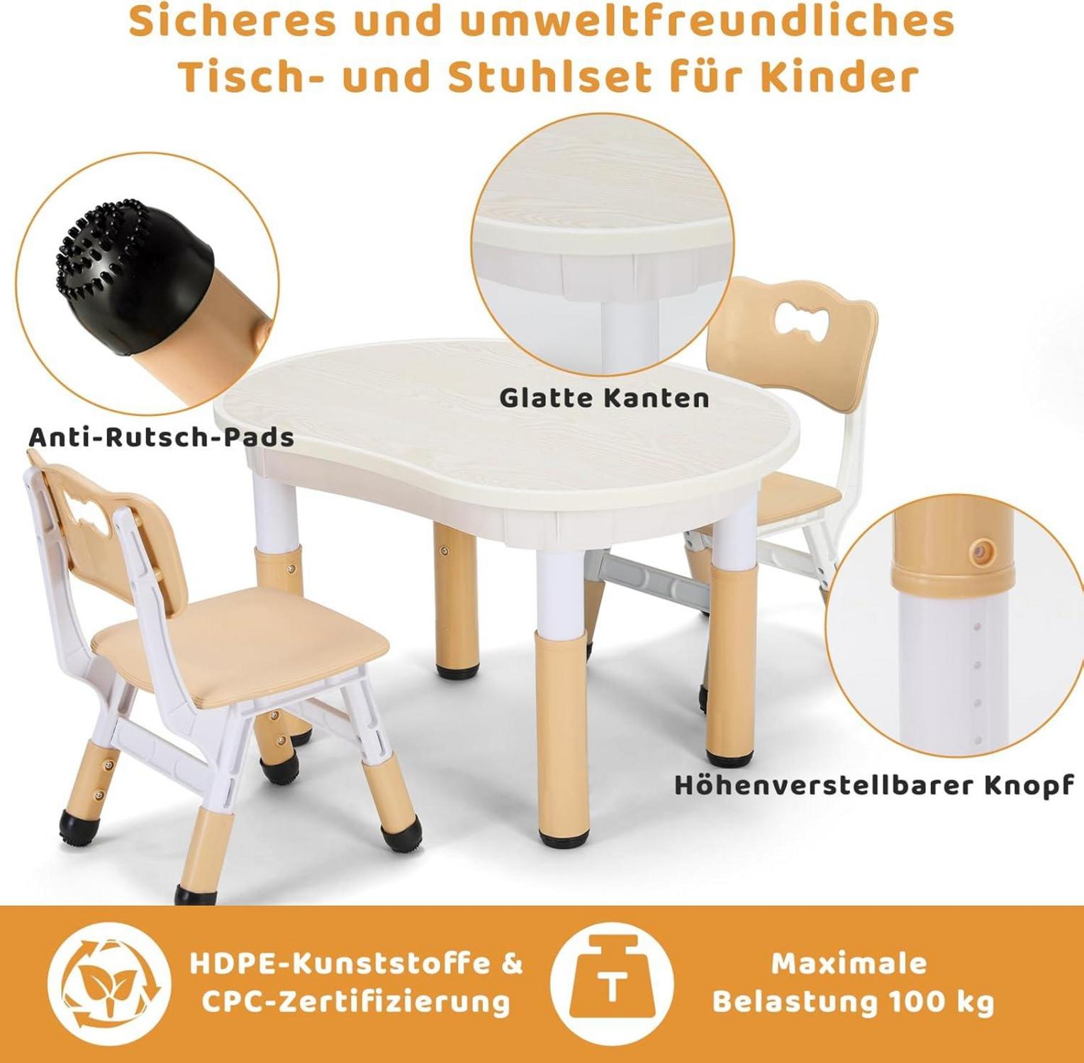 Höhenverstellbare Kindertisch mit 2 Stühlen Set