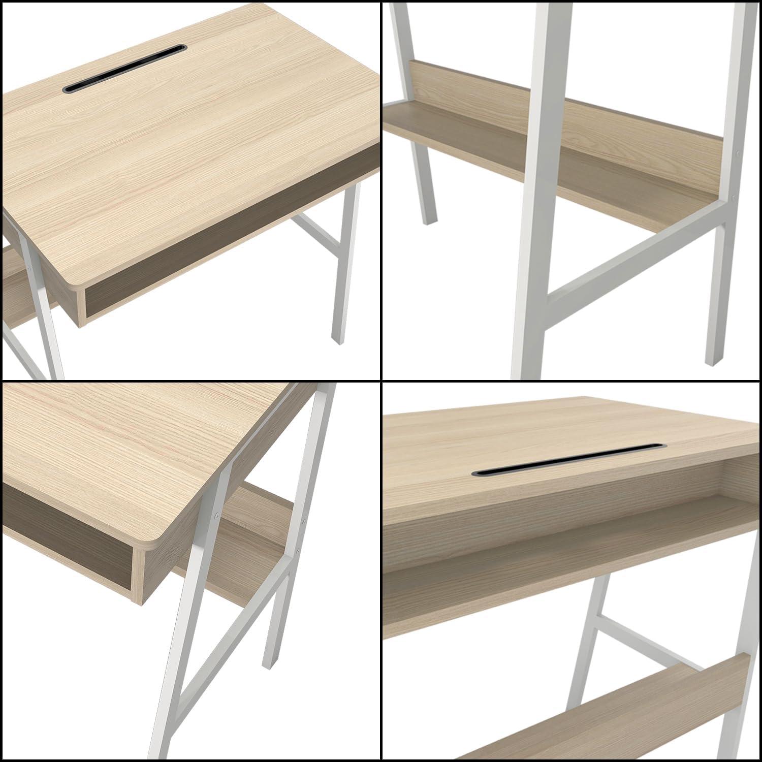 Weißer Computertisch 80 cm Stauraum Holz Gaming Eckschreibtisch