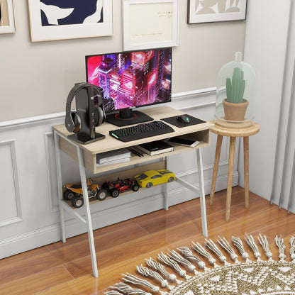 Weißer Computertisch 80 cm Stauraum Holz Gaming Eckschreibtisch