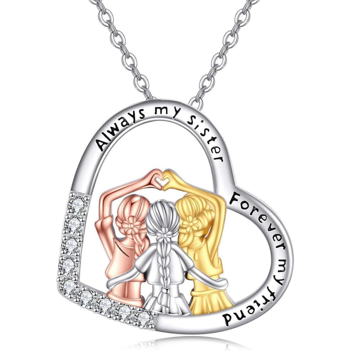 Schwestern Halskette "Always My Sister Forever My Friend" 925 Sterlingsilber
