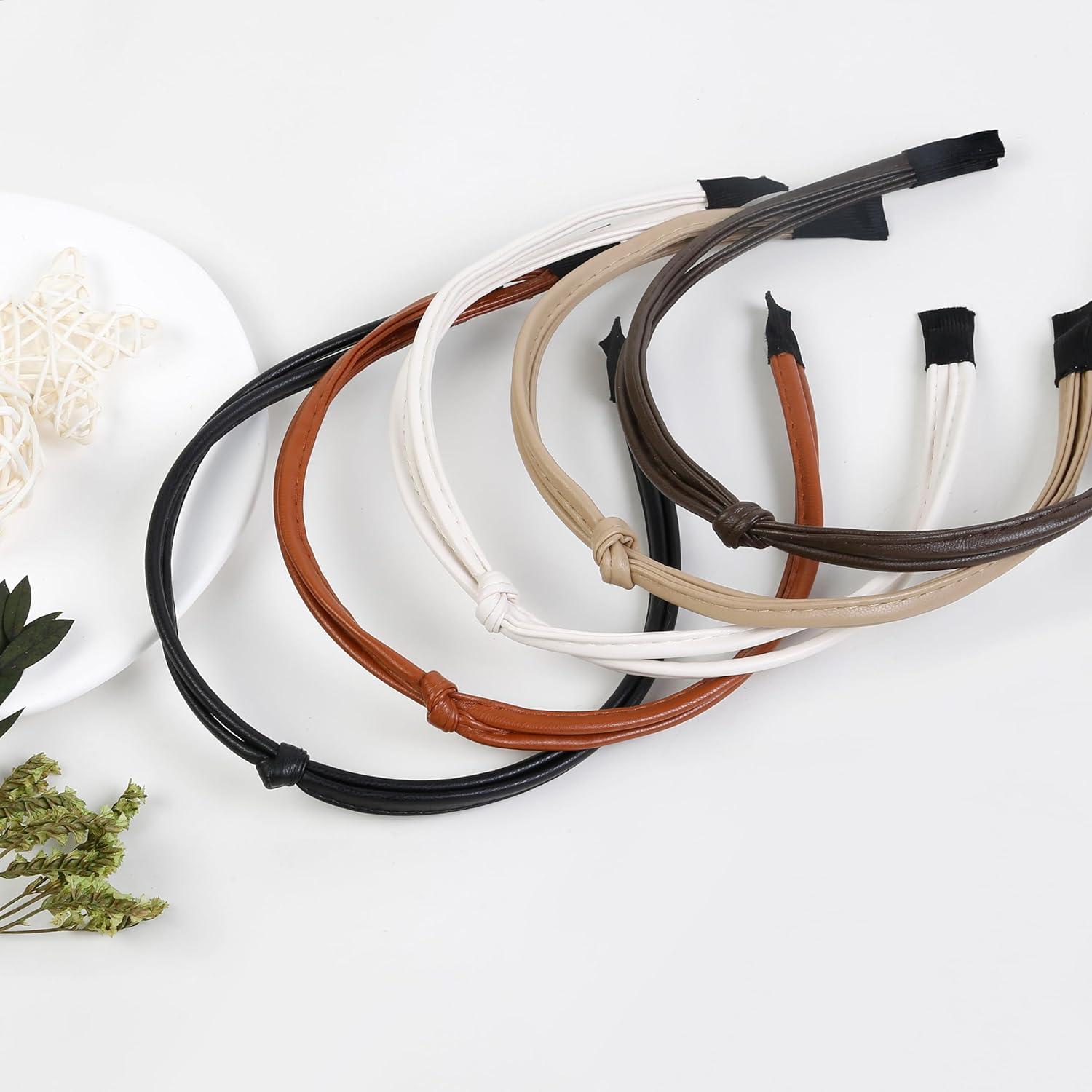 5er Set Leder Stirnbänder Schwarz Braun Weiß Mädchen Haarschmuck