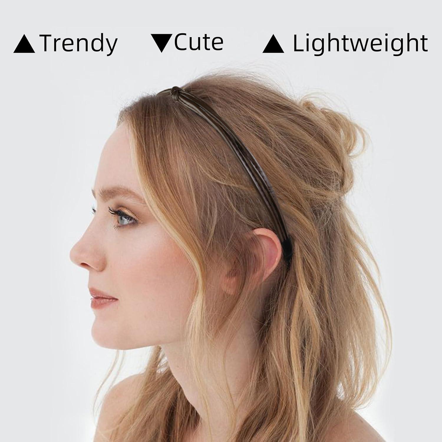 5 Stück Leder Stirnbänder für Damen Haarreifen Set Schwarz Braun