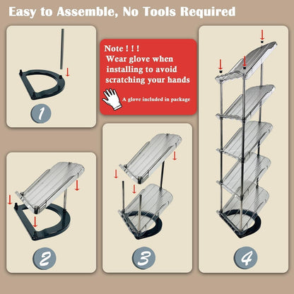 Schuhregal Schmal mit 5 Ebenen - Platzsparend Schräg