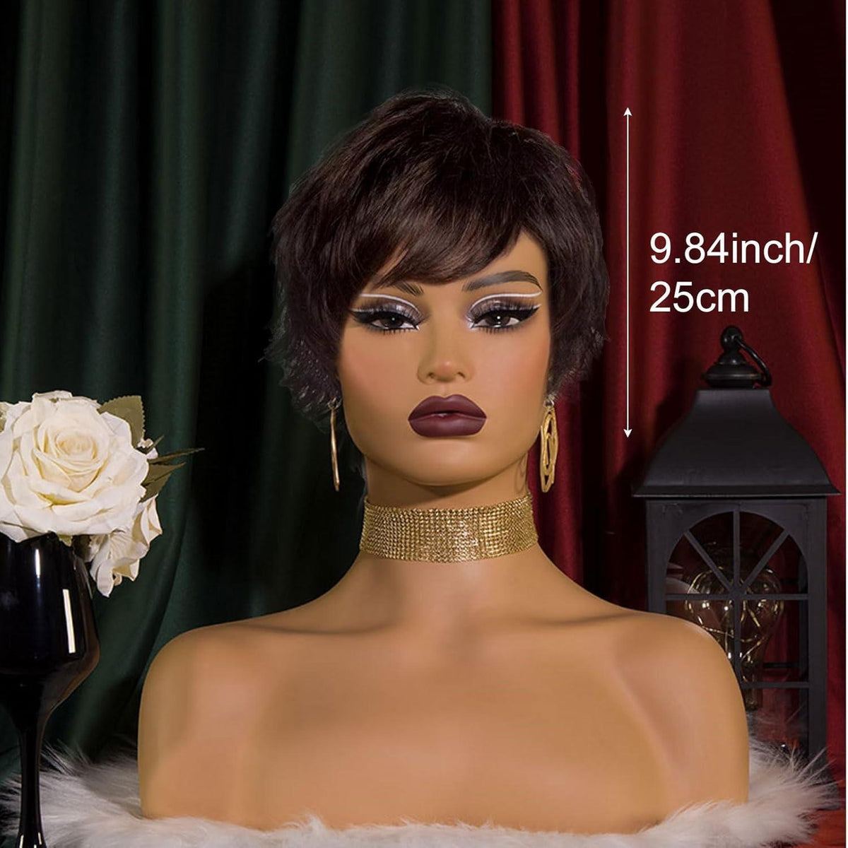Kurze Pixie Perücke Damen Dunkelbraun mit Pony