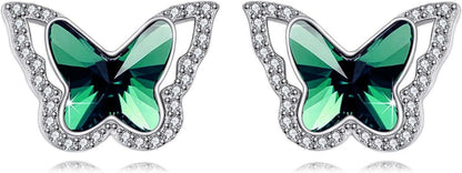 Schmetterlings-Kristall-Ohrstecker Sterling Silber Birthstone