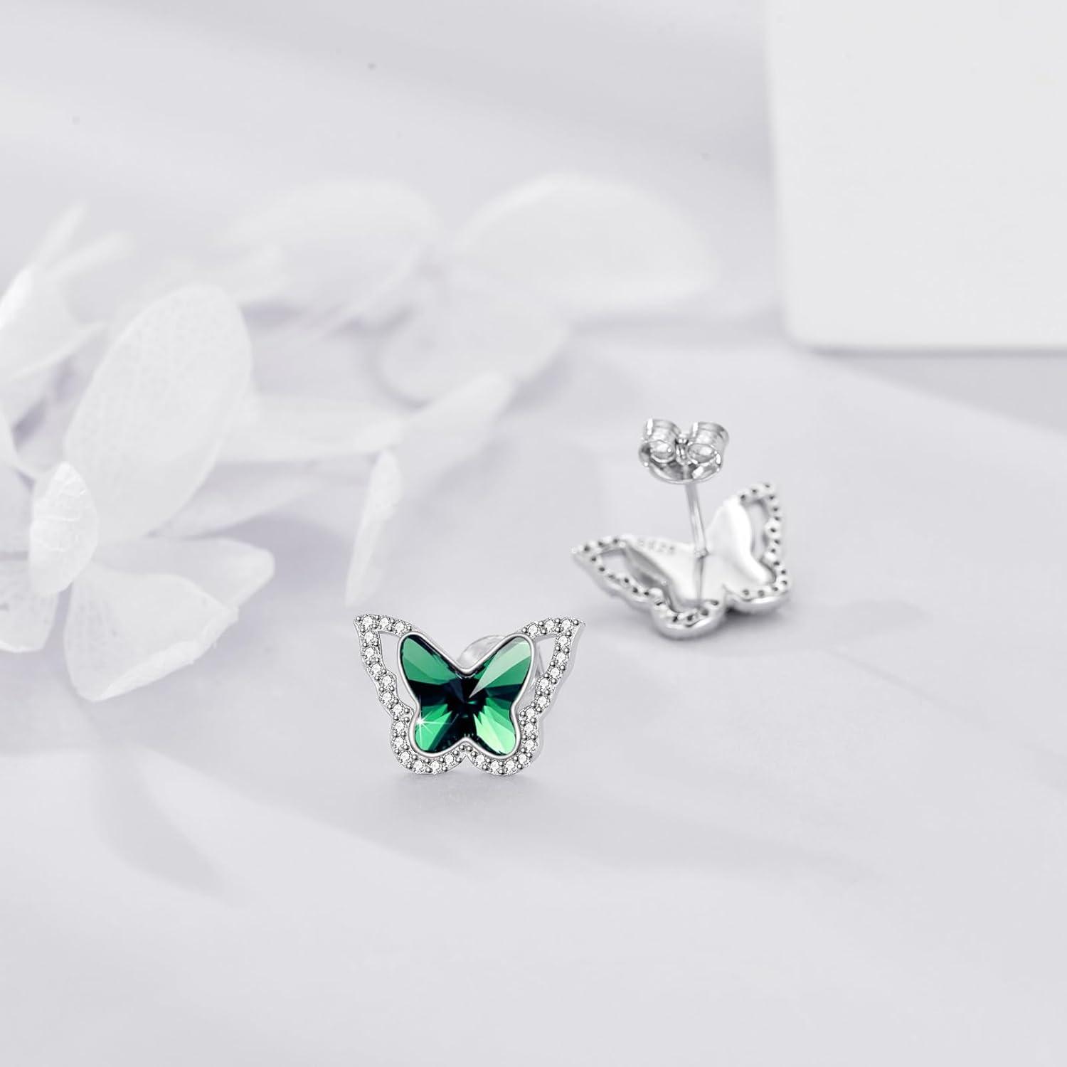 Schmetterlings-Kristall-Ohrstecker Sterling Silber Birthstone