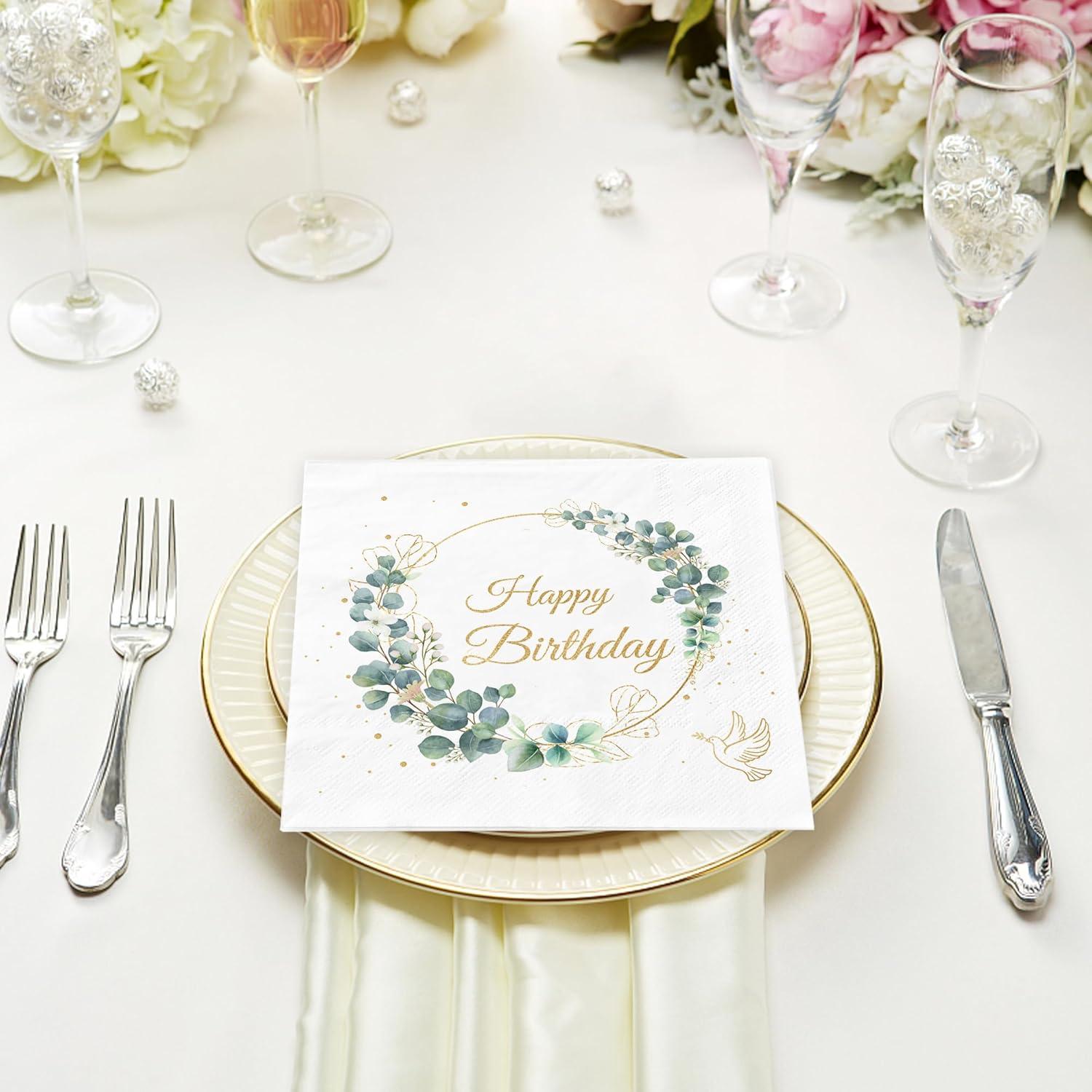 Geburtstags Servietten Happy Birthday Eucalyptus Grün 3-lagig 40 Stk