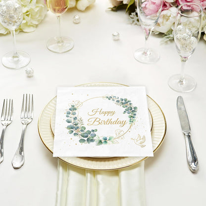 Geburtstags Servietten Happy Birthday Eucalyptus Grün 3-lagig 40 Stk