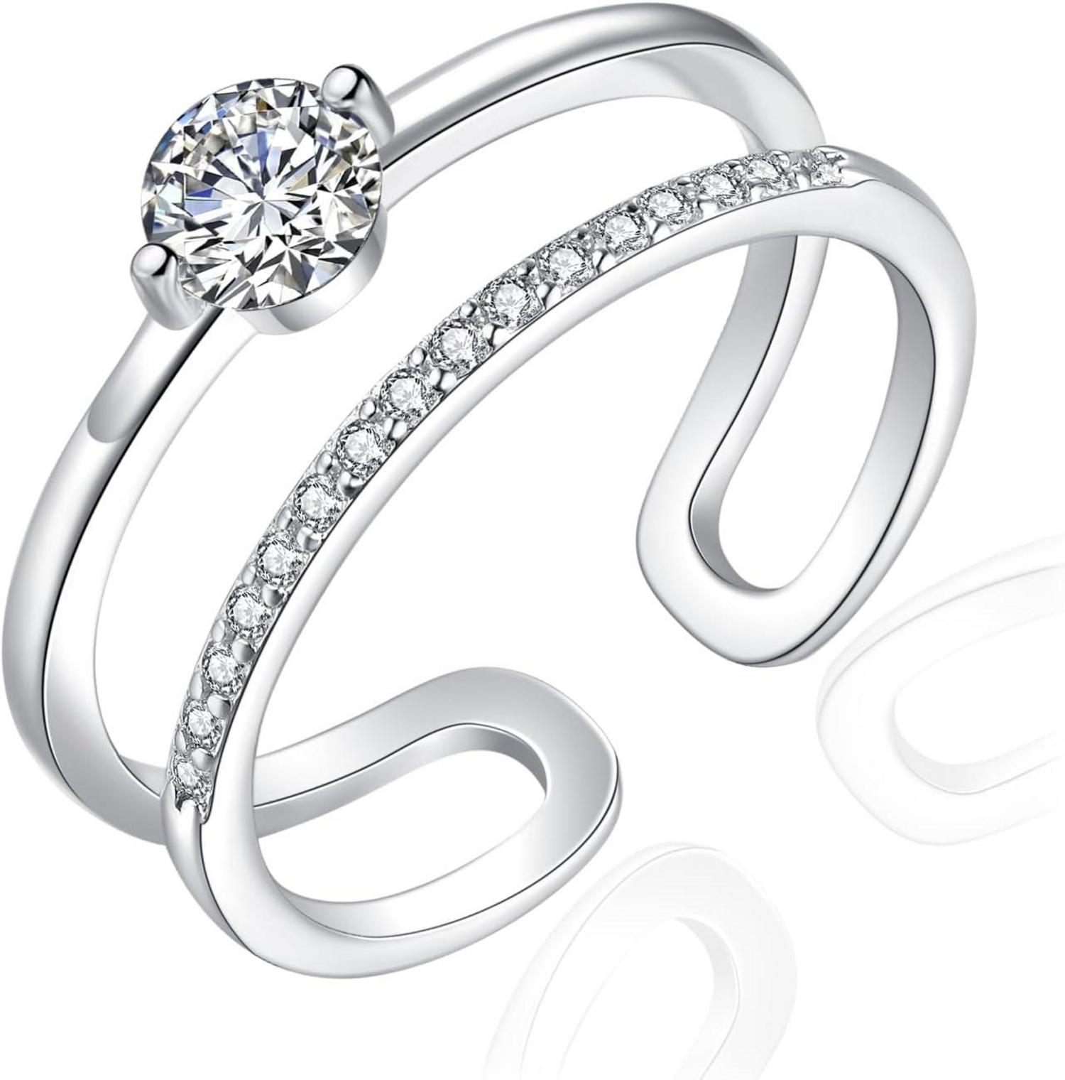 Silber Zirkonia Doppelring verstellbar 925 Sterling Silber Wickelring