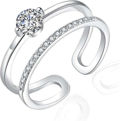 Silber Zirkonia Doppelring verstellbar 925 Sterling Silber Wickelring