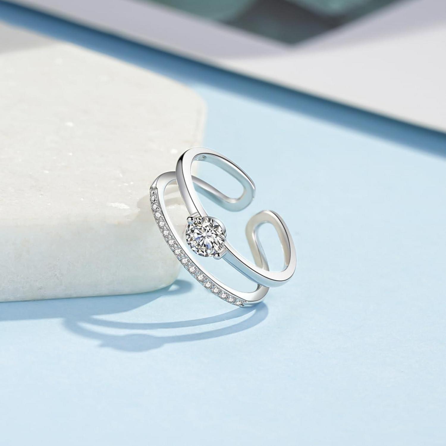 Silber Zirkonia Doppelring verstellbar 925 Sterling Silber Wickelring