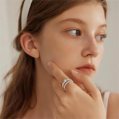 Josfeva Silber Doppelring Infinity Wickelring mit Zirkonia, Verstellbarer Damenring