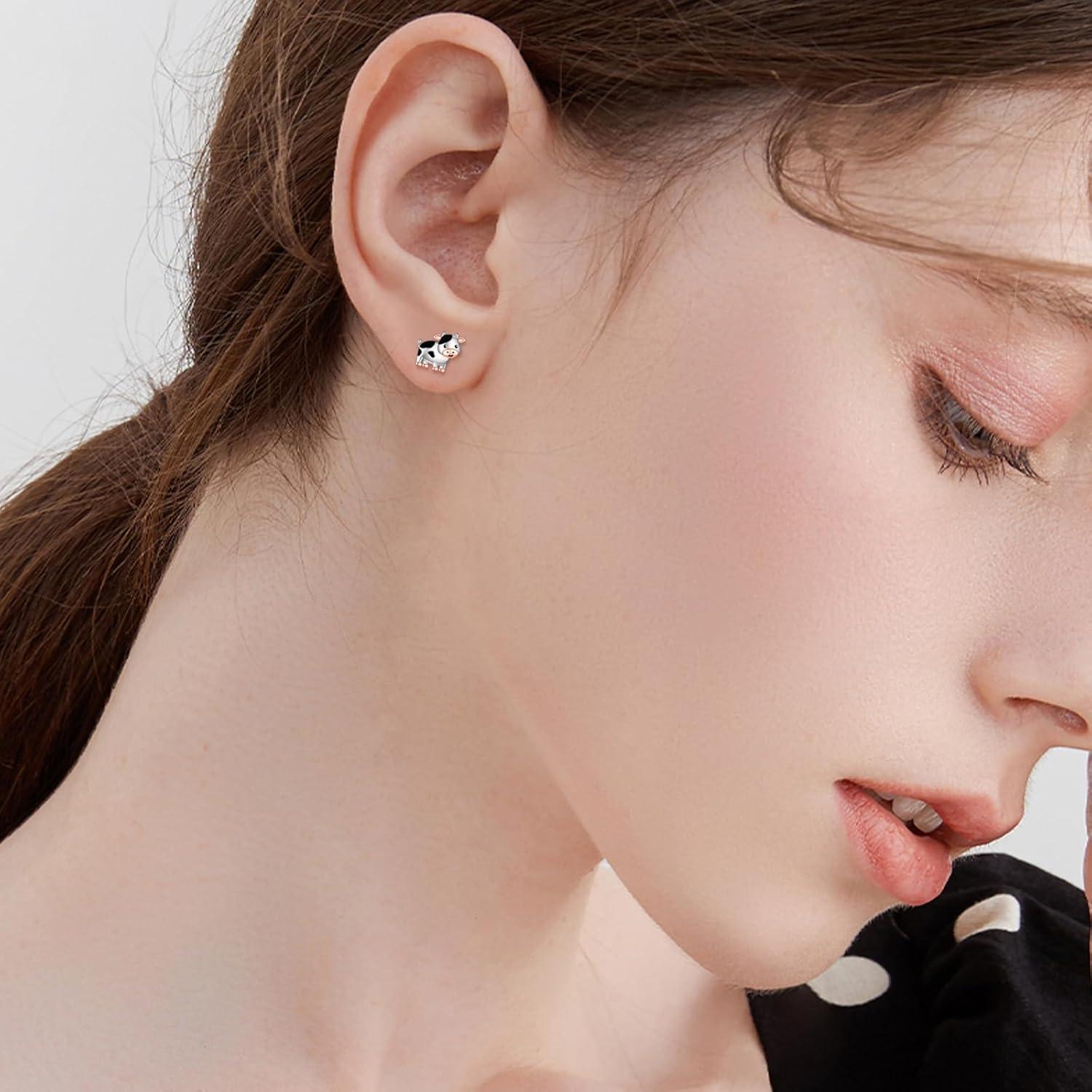 925 Sterling Silber Kuh Ohrstecker Geschenkbox Tierschmuck