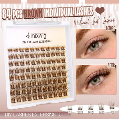 Braune Wimpern Cluster CC Curl Set – Individuelle Verlängerung