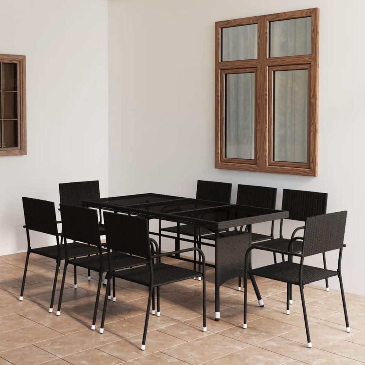 Garten Essgruppe für 8 Personen, Poly Rattan Schwarz