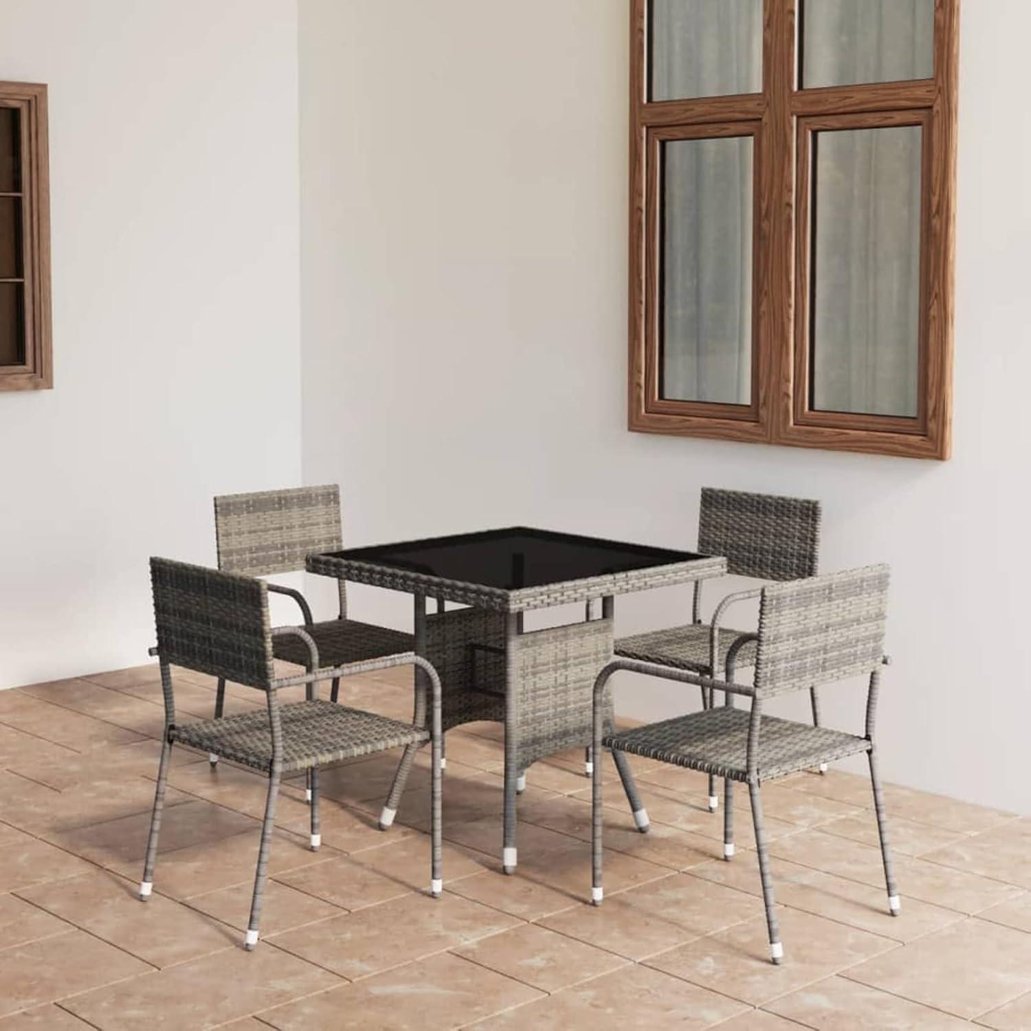 Gartenmöbel Set 5-TLG. Essgruppe Rattan Grau Terrasse