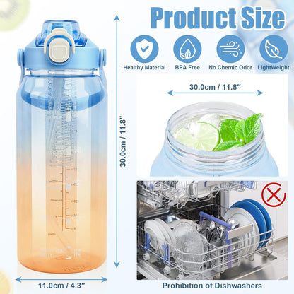 Trinkflasche 2 Liter mit Strohhalm Früchtebehälter Zeitmarkierungen