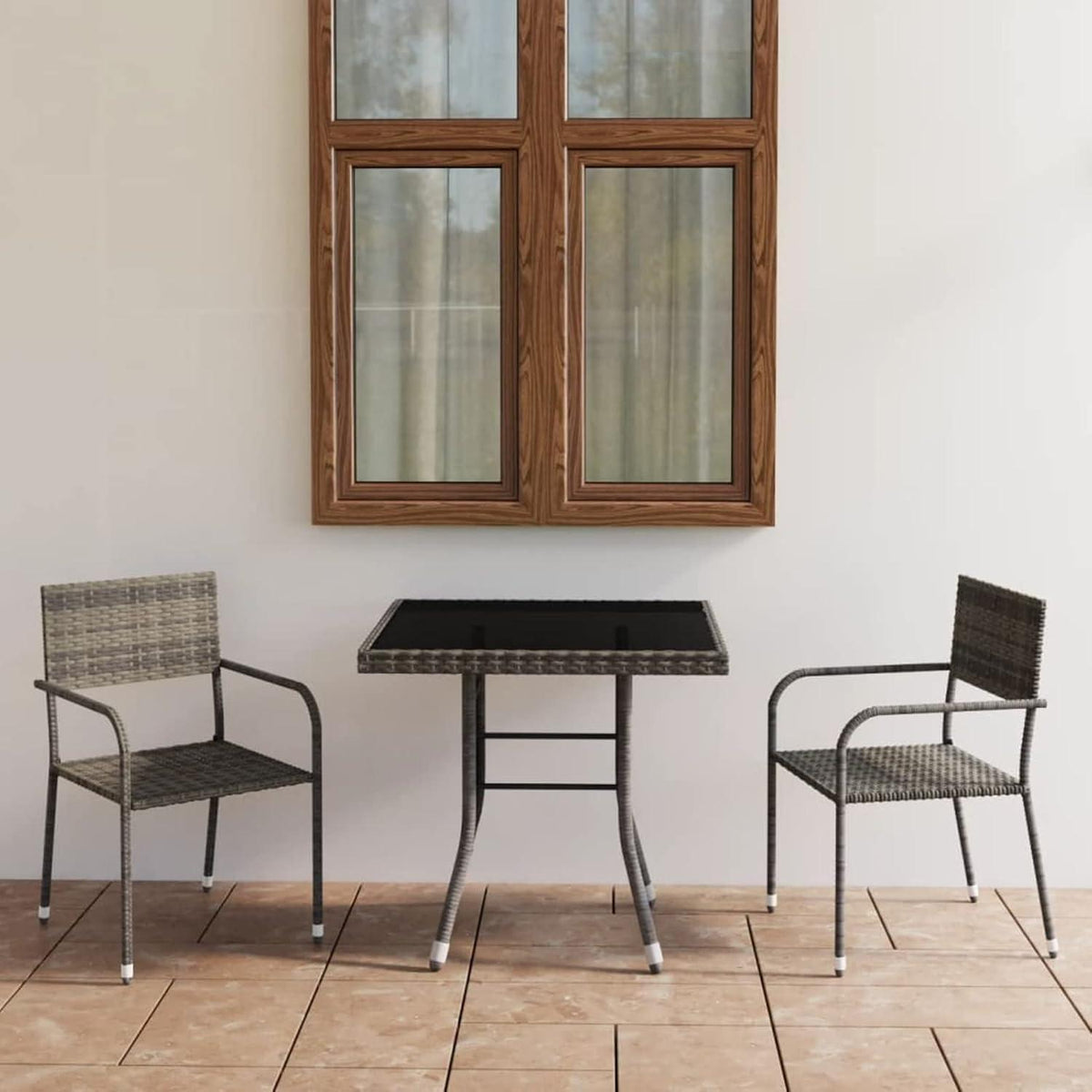 Garten Essgruppe 2 Personen Poly Rattan Anthrazit Grau