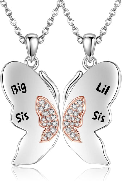 925 Sterling Silber Schwester Halskette Yin Yang Anhänger Set