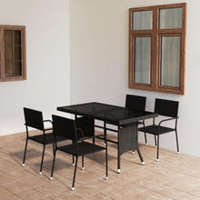 Garten Essgruppe 5tlg. für 4 Personen Schwarz Rattan-Tisch mit Stühlen