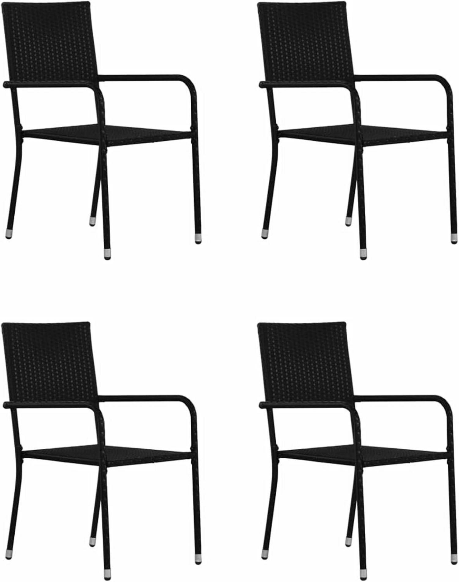 Garten Essgruppe 5tlg. für 4 Personen Schwarz Rattan-Tisch mit Stühlen