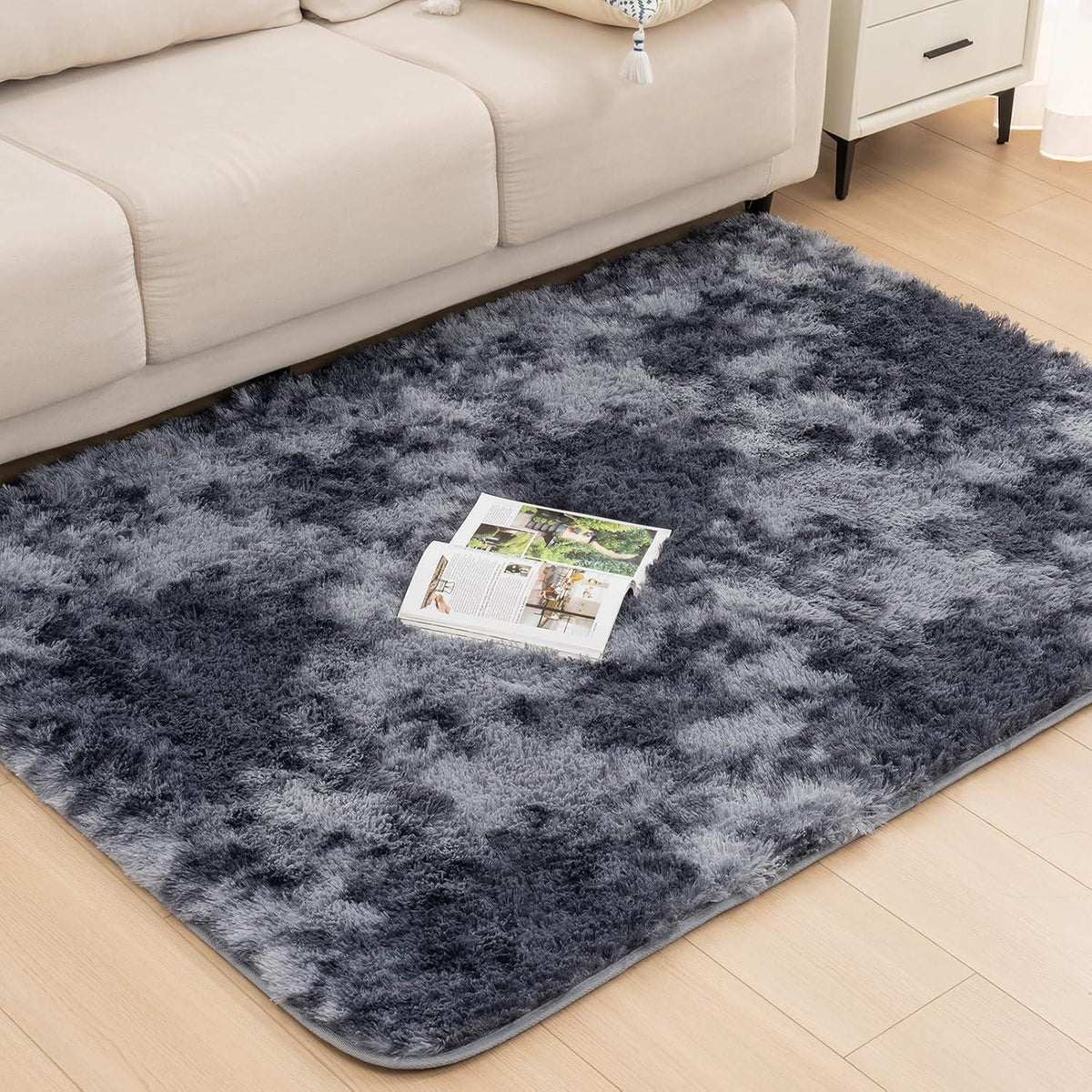 Hochflor Flauschiger Teppich Langflor Grau 120X170