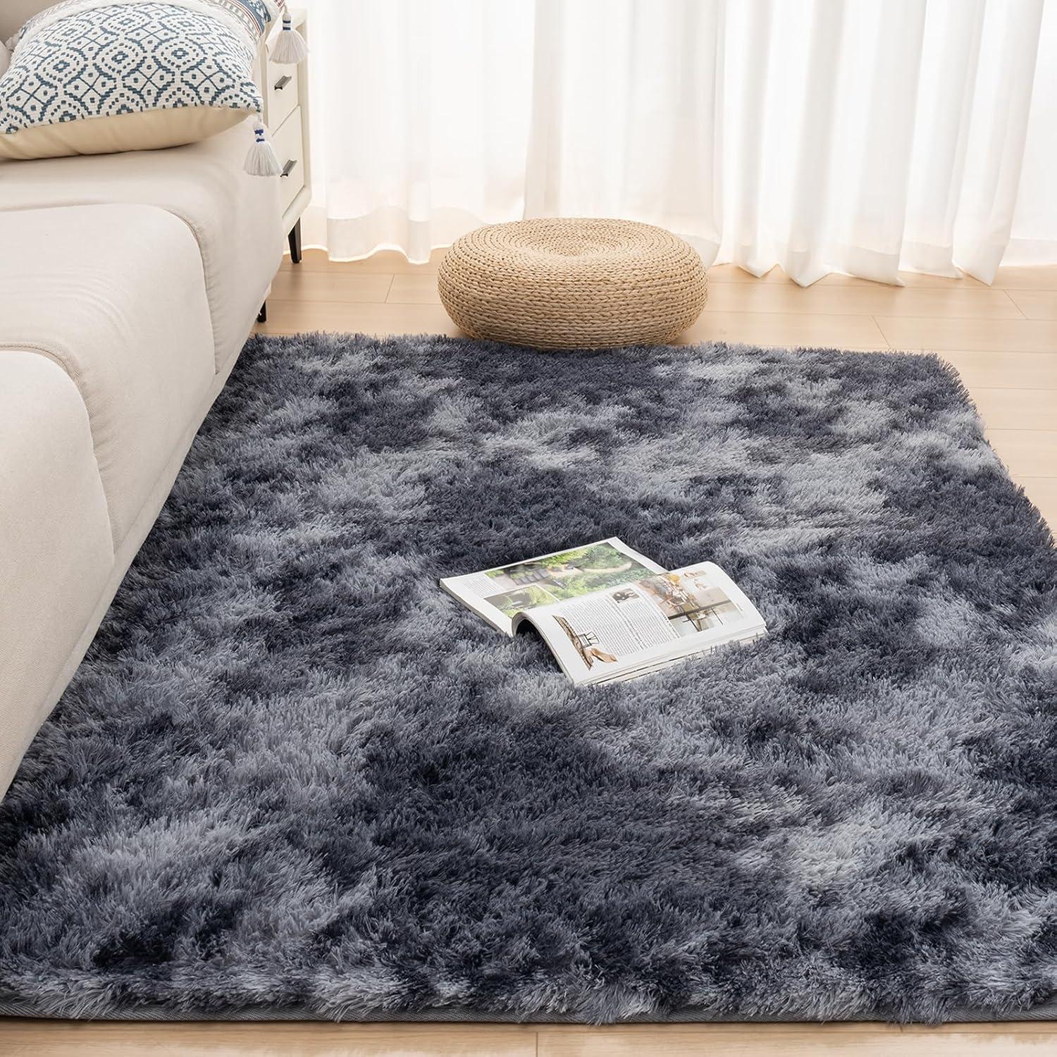 Hochflor Teppich Grau 120x170cm - Flauschiger Langflor
