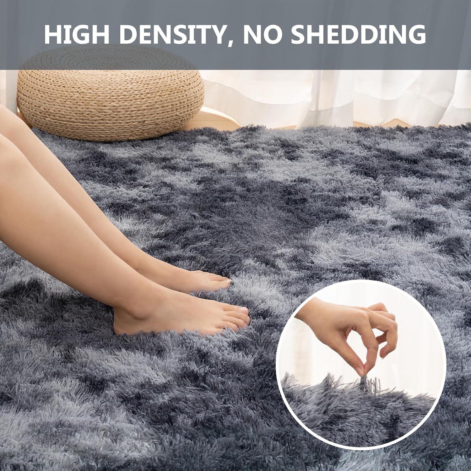 Hochflor Teppich Grau 120x170 Weich Langflor Schlafzimmer Wohnzimmer Gemütlicher