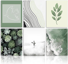 Dazzlewall Strand Wandbilder 6er Set Grün Abstrakt Leinwand 20x25cm