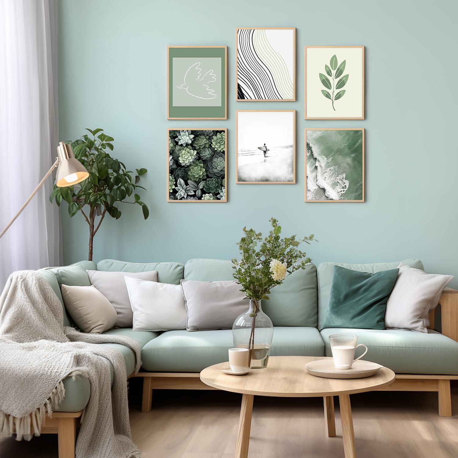 Wandbilder Strand 6er Set Salbei Grün Botanische Drucke