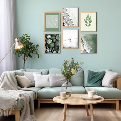 Wandbilder Strand 6er Set Salbei Grün Botanische Drucke