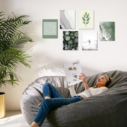 Dazzlewall Strand Wandbilder 6er Set Grün Abstrakt Leinwand 20x25cm