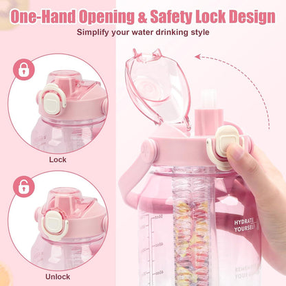 Trinkflasche 2L Sport Wasserflasche Strohhalm Früchtebehälter BPA-Frei