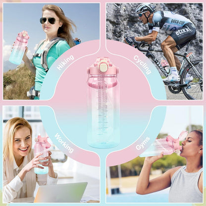 Sport Trinkflasche 2L mit Strohhalm, Früchtebehälter, Zeitmarkierungen