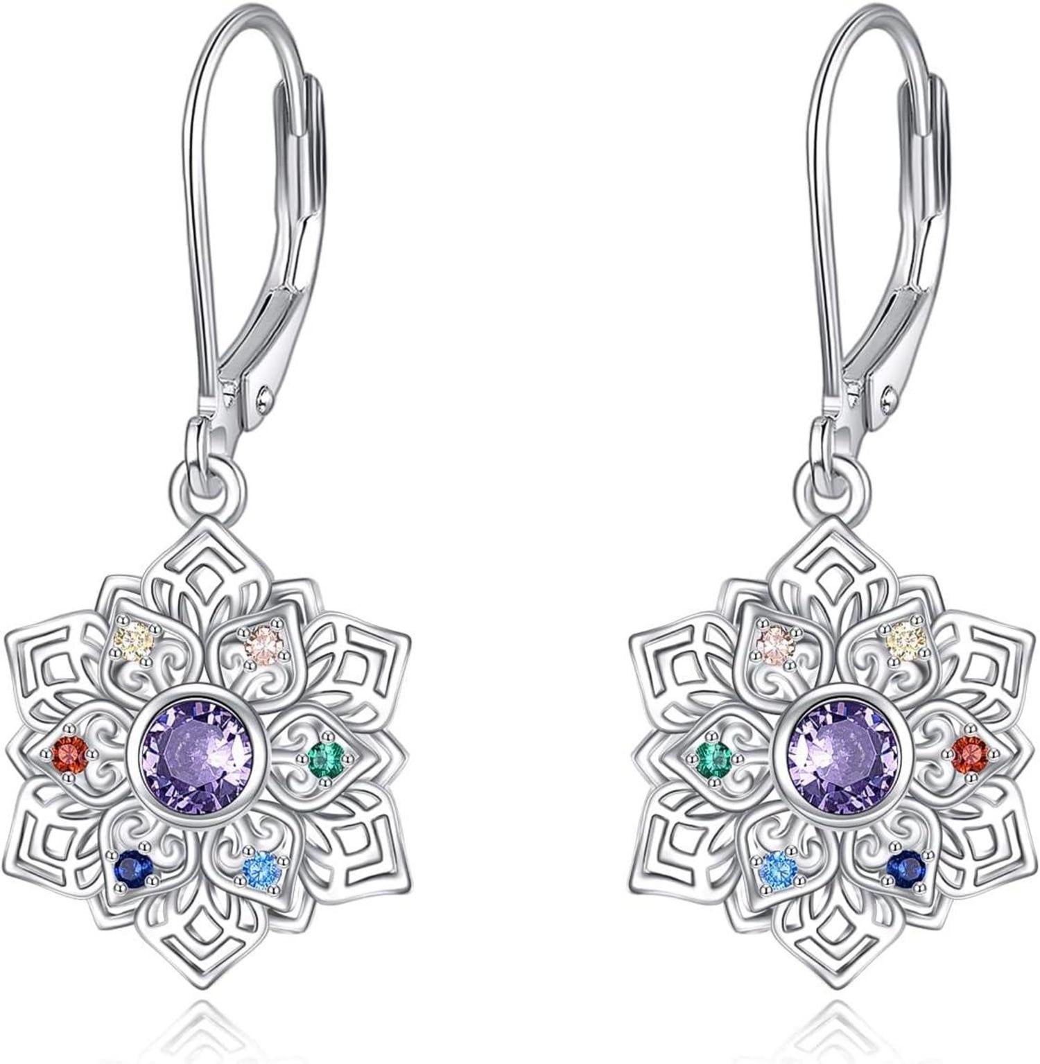 Chakra Lotus Sterling Silber Blume Leverback Dangle Ohrringe