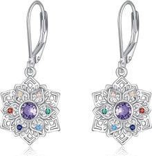 Chakra Lotus Sterling Silber Blume Leverback Dangle Ohrringe