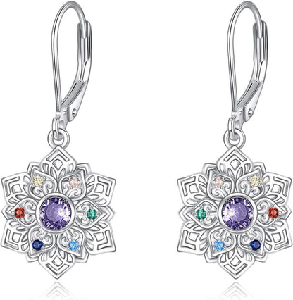 Chakra Lotus Sterling Silber Blume Leverback Dangle Ohrringe