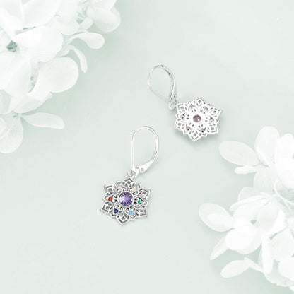 Chakra Lotus Sterling Silber Blume Leverback Dangle Ohrringe