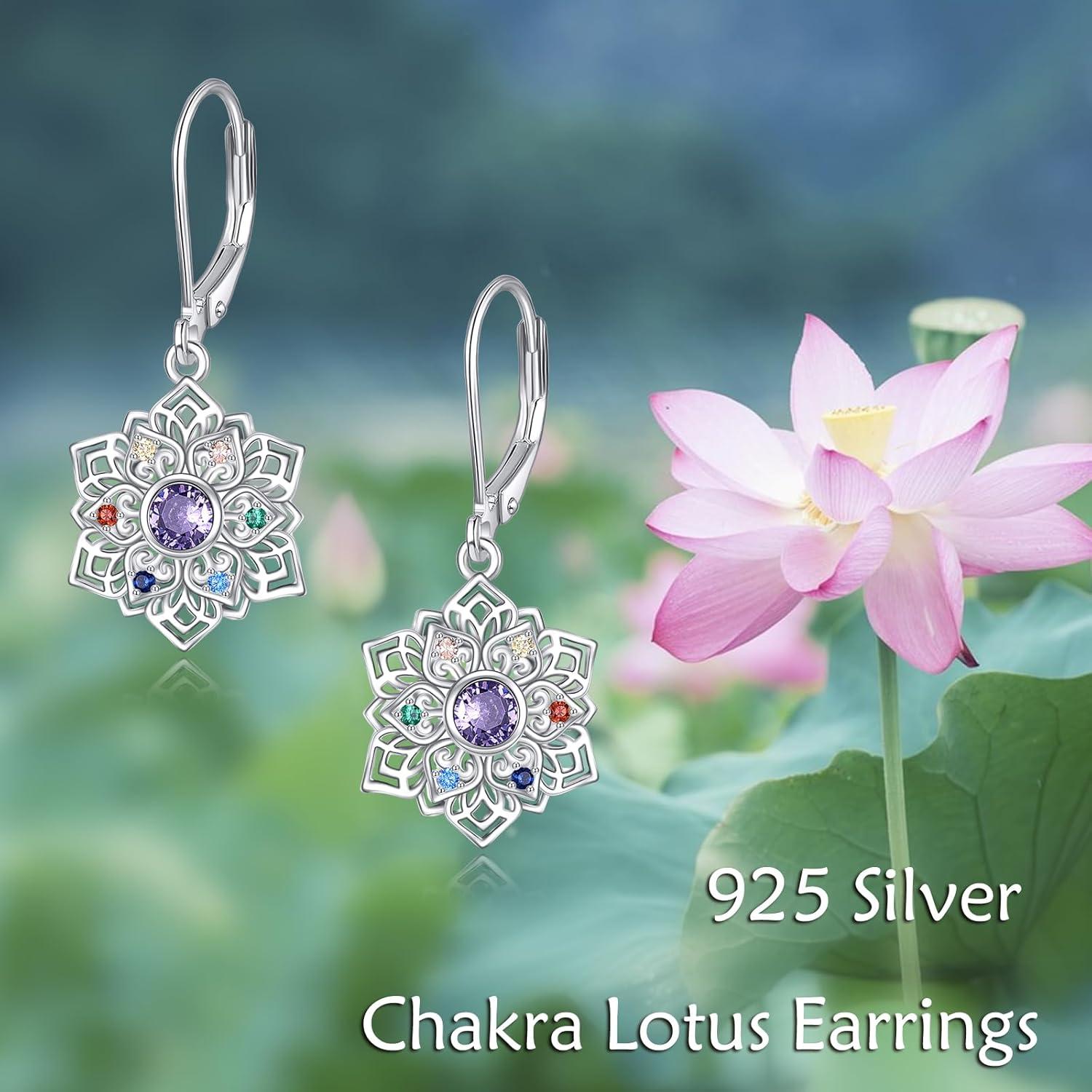 Chakra Lotus Ohrringe Sterling Silber Lotus Blume Dangle Drop
