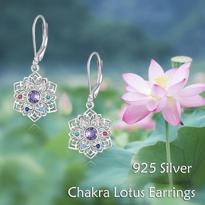 Chakra Lotus Ohrringe Sterling Silber Lotus Blume Dangle Drop