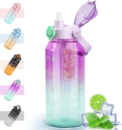 Große Auslaufsichere Sport-Trinkflasche mit Strohhalm und