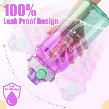 Sport Trinkflasche 2L mit Strohhalm Früchtebehälter Zeitmarkierungen