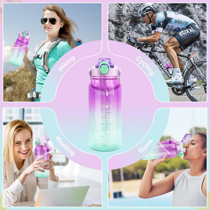 Sport Trinkflasche 2L mit Strohhalm Früchtebehälter Zeitmarkierungen