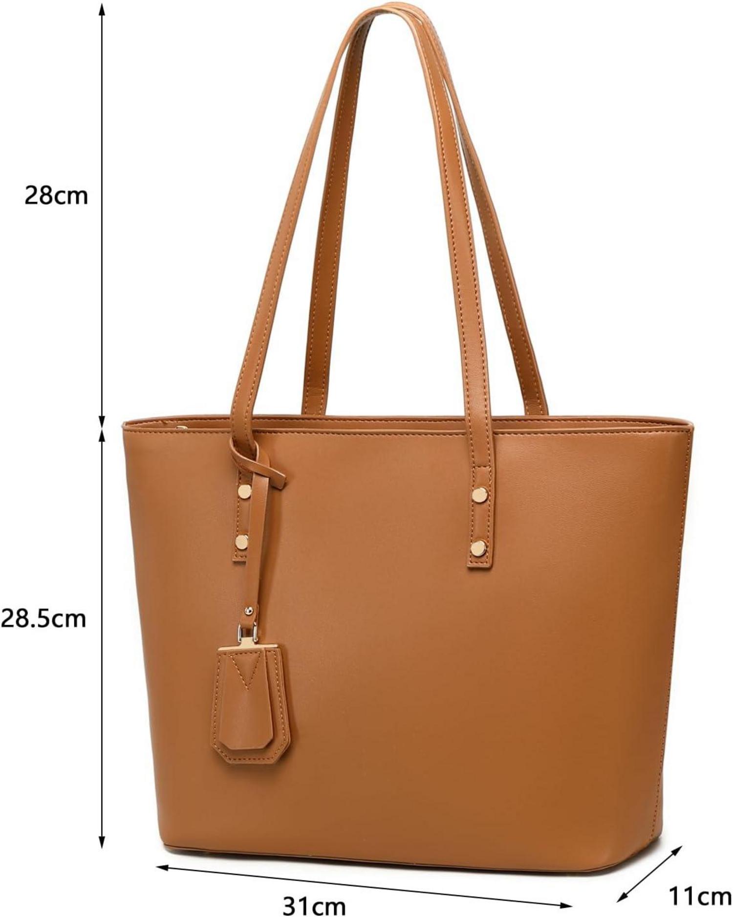 Damen Handtasche Weiches Leder Tote Tasche Reißverschluss Braun
