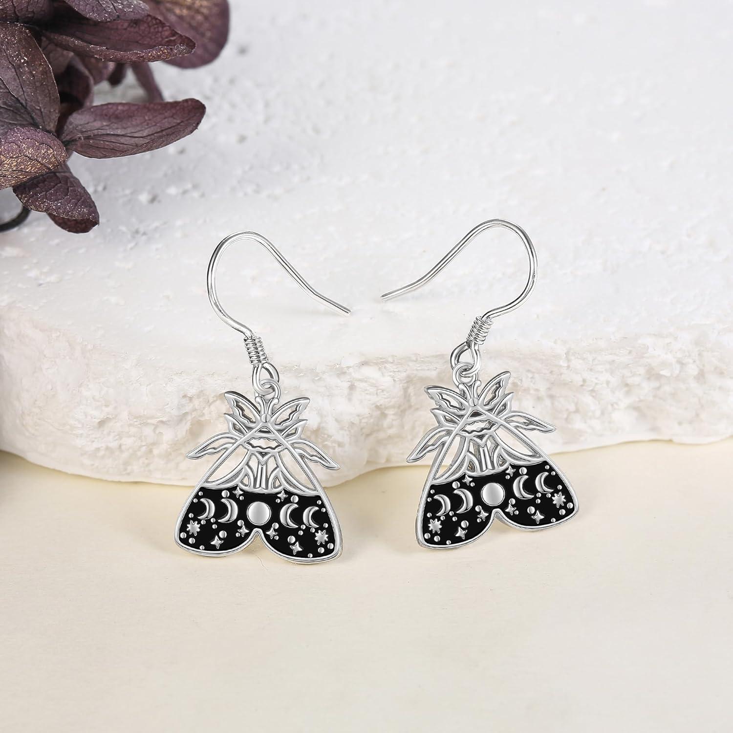 925 Sterling Silber Motten Ohrringe für Frauen - Dangle Drop Mond Schmuck