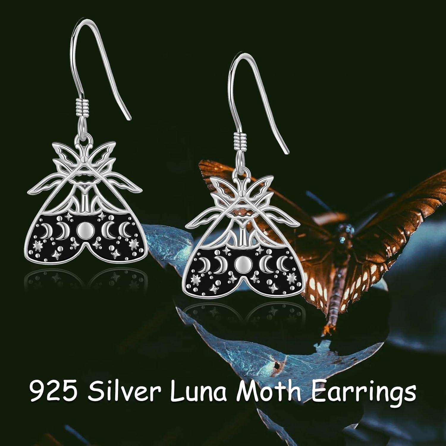 Luna Motten Ohrringe 925 Sterling Silber Dangle Drop Mond Schmuck