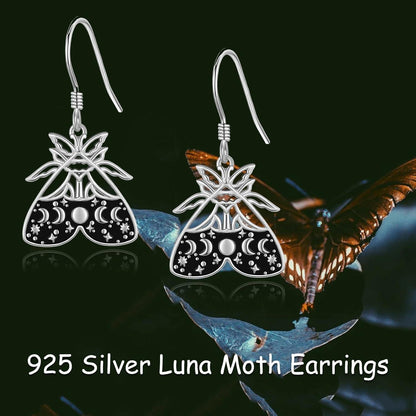 Luna Motten Ohrringe 925 Sterling Silber Dangle Drop Mond Schmuck