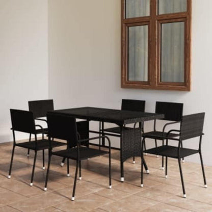 Garten Essgruppe 6 Personen Poly Rattan Schwarz